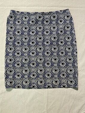 Ann Taylor Navy and White Floral Geo Pencil Skirt
